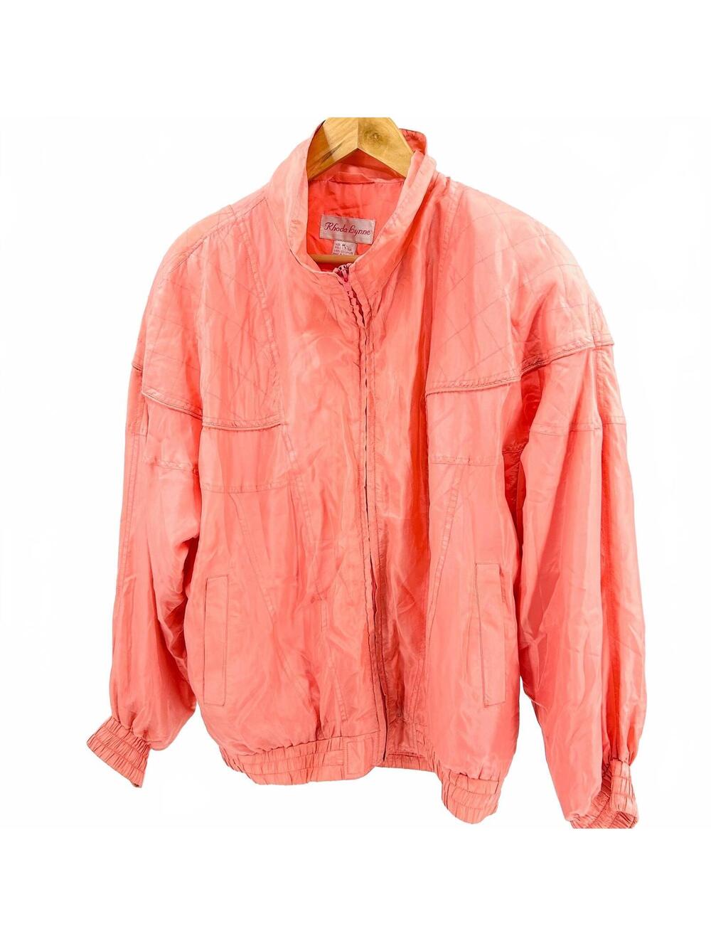 Vintage 80s Rhoda Lynne Peach Silk Quilted Track Jacket